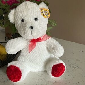 Greenbrier white and red plush toy bear 12”